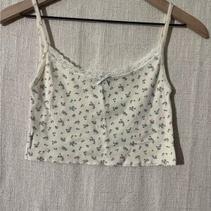 Brandy Melville Cream and Blue Floral Cami